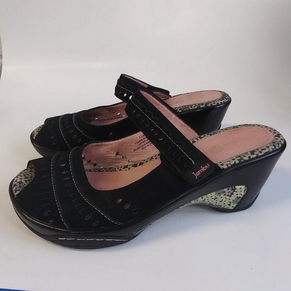 Jambu Touring Peep Toe Wedge Slip On Clogs Mules - Picture 5 of 15